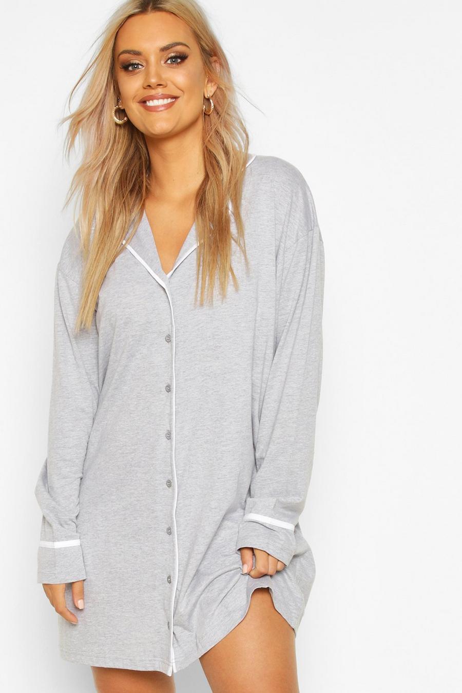 Grey Plus Button Through Night Shirt Dress image number 1