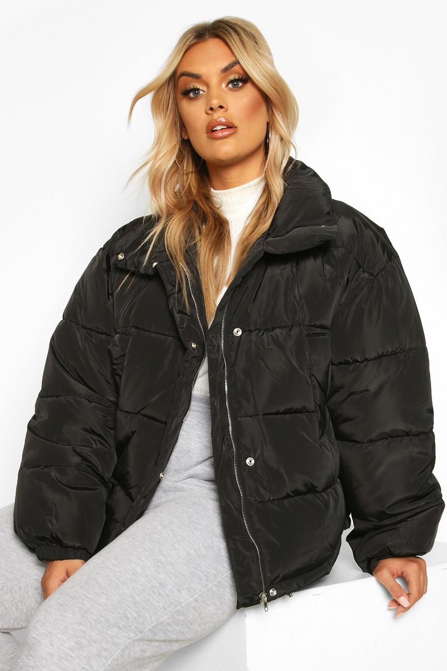 Plus Funnel Neck Cropped Puffer Jacket image number 1