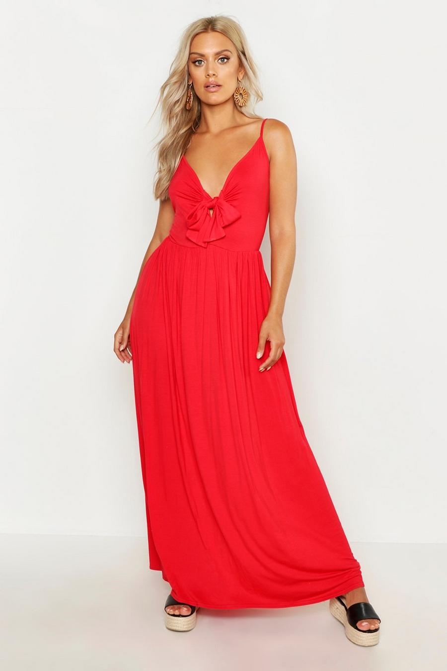 Red Plus Strappy Knot Front Maxi Dress image number 1
