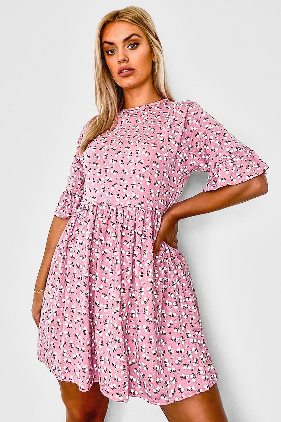 Pink Plus Ditsy Floral Smock Dress