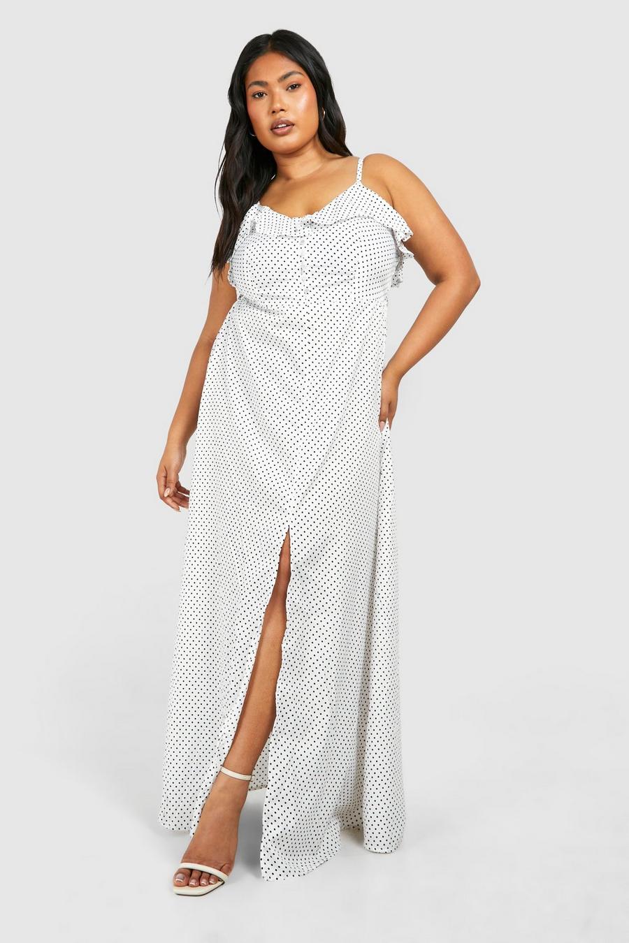 White Plus Ruffle Button Front Maxi Dress image number 1