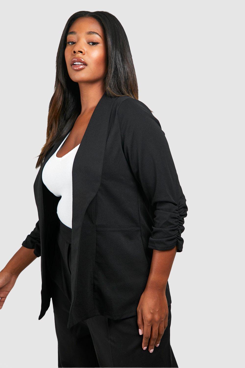 Plus Size Coats & Jackets Plus Lapel Detail Ruched Sleeve Blazer