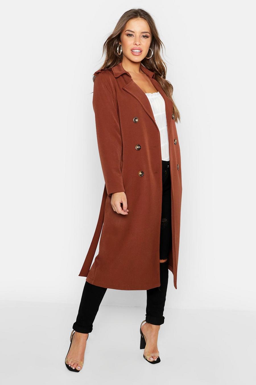 Camel Petite Utility Button Detail Trench Coat
