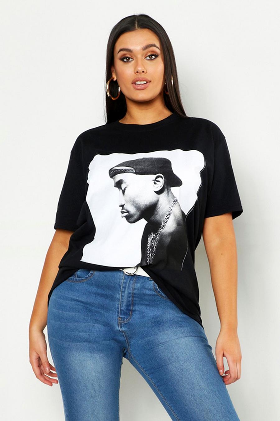 Plus T-Shirt mit lizenziertem Tupac Print, Schwarz image number 1