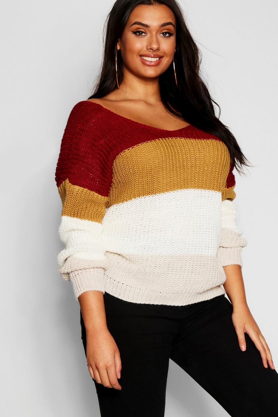 Grande taille - Pull rayé à dos nu, Rouge