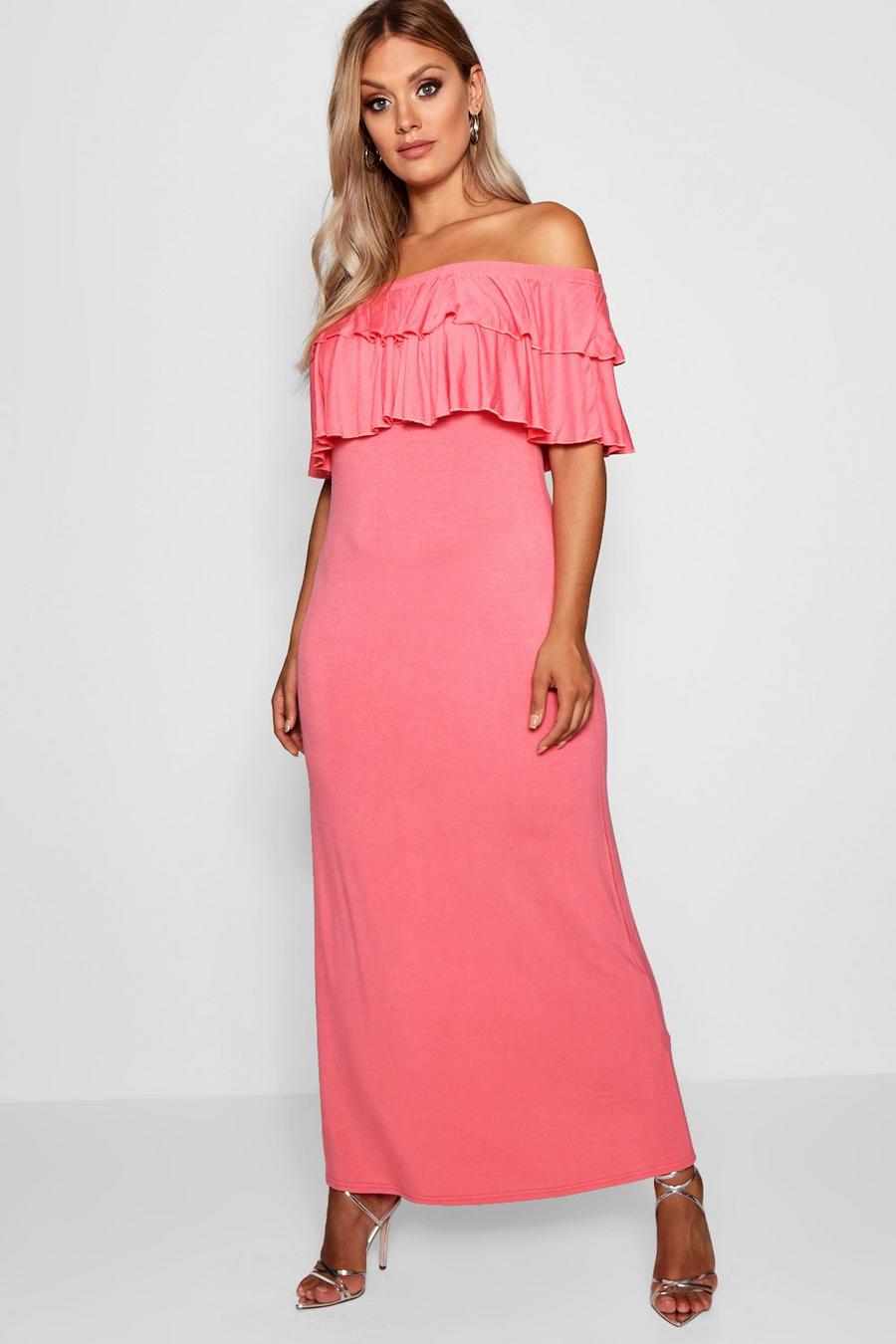 Coral Plus Off The Shoulder Ruffle Maxi Dress image number 1