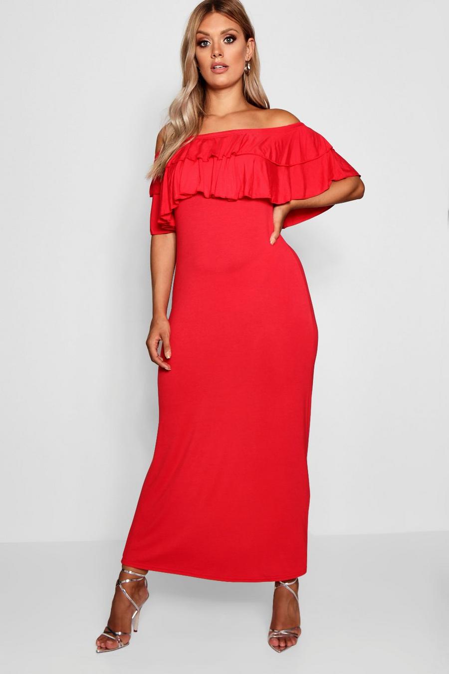 Red Plus Off The Shoulder Ruffle Maxi Dress image number 1
