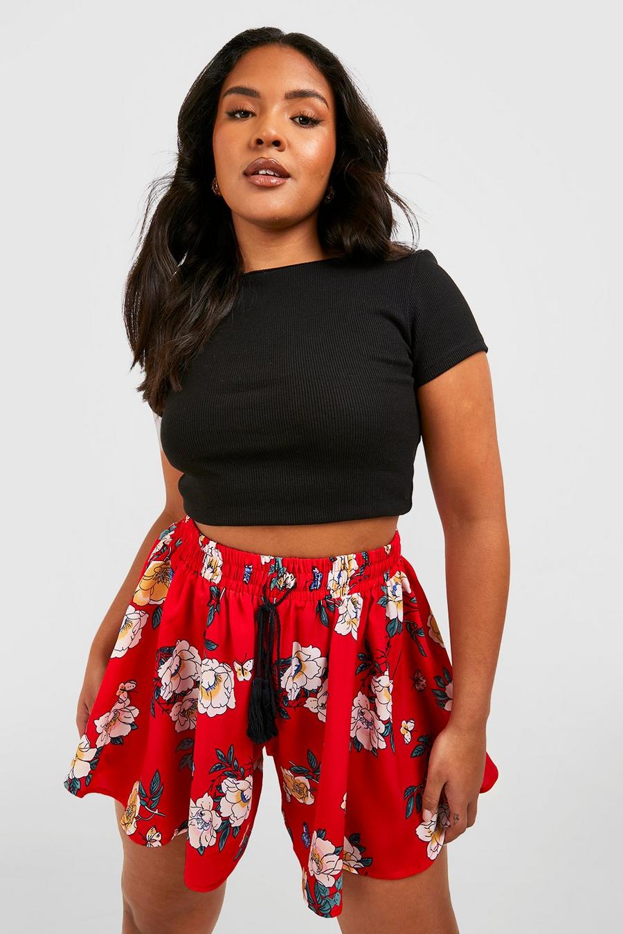 Red Plus Floral Flippy Shorts image number 1
