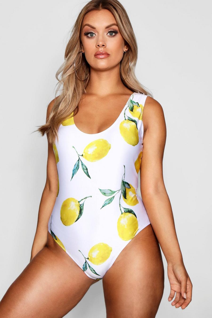 Plus Bex Lemon Print Scoop Neck Swimsuit image number 1