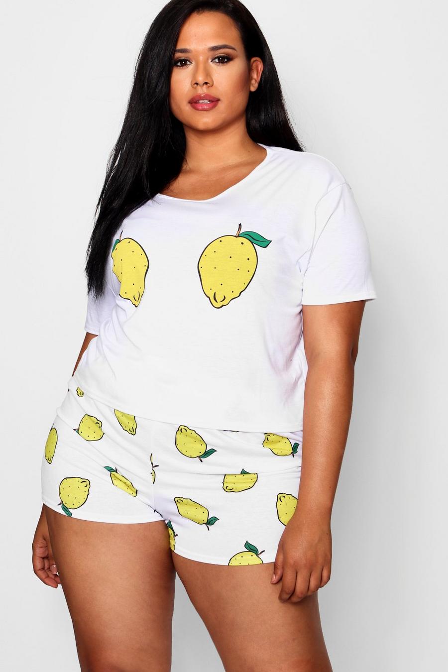 Conjunto de pijama corto con estampado de limones Plus, Amarillo image number 1