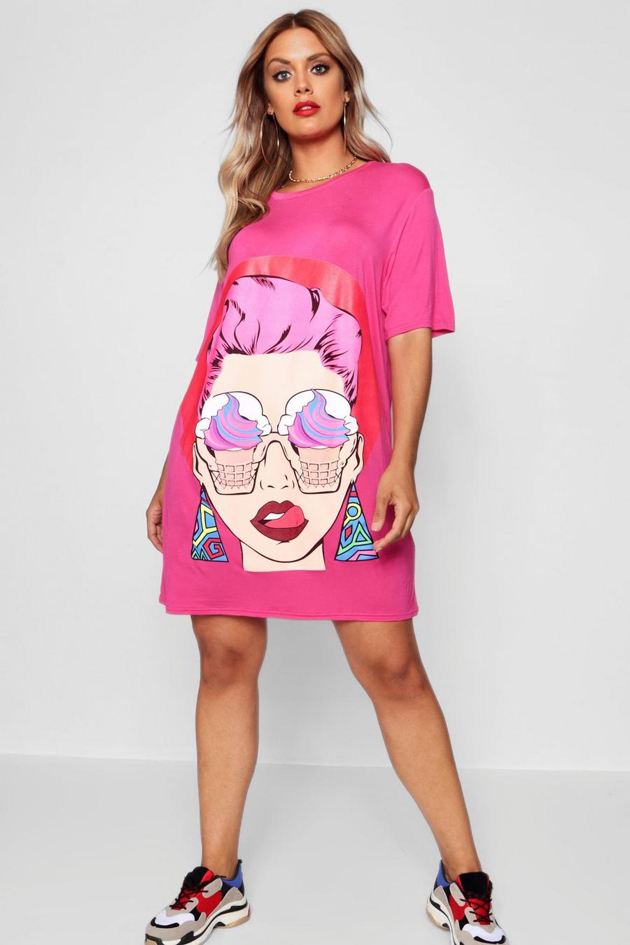 Plus T-Shirt-Kleid mit Face-Print image number 1