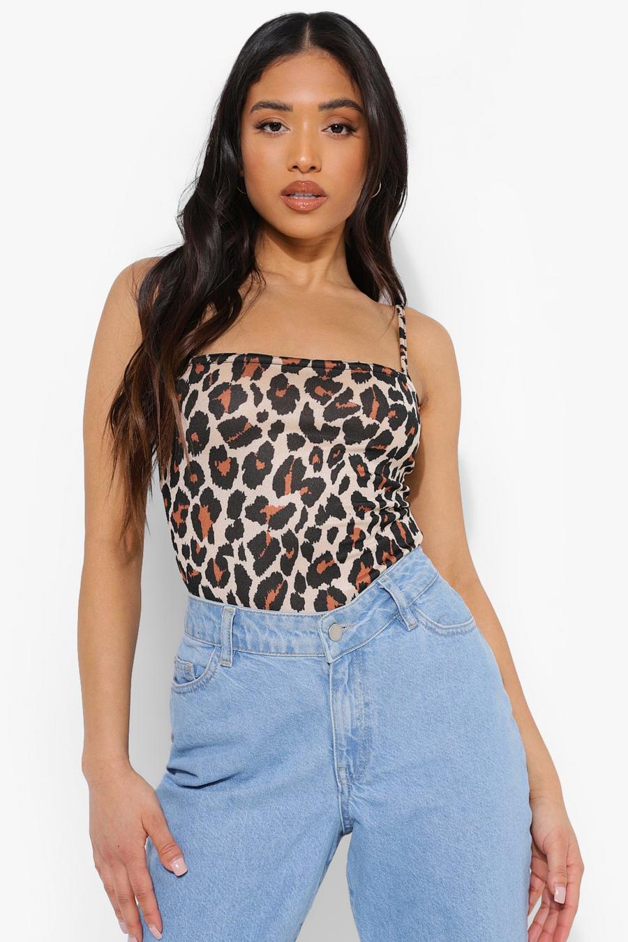 Stone Petite Leopard Square Neck Bodysuit image number 1