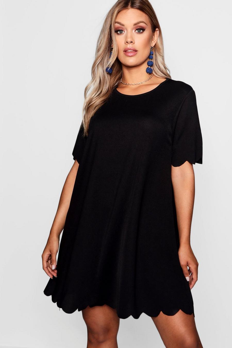 Black Plus Scallop Edge Shift Dress image number 1