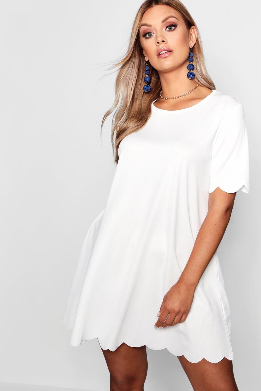 Ivory Plus Scallop Edge Shift Dress image number 1