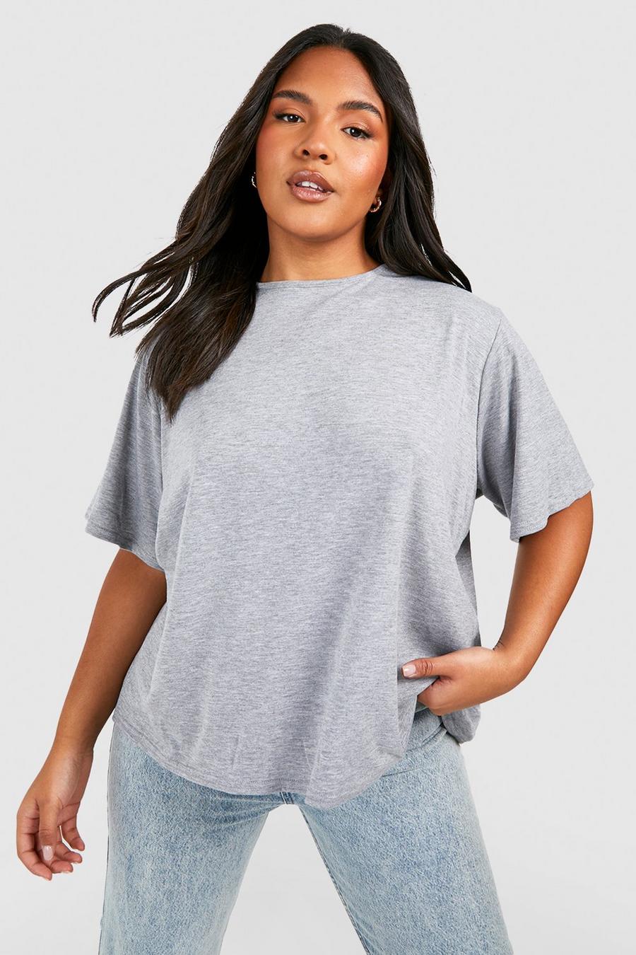 Light grey Plus Jersey Knit Split Open Back T-Shirt image number 1