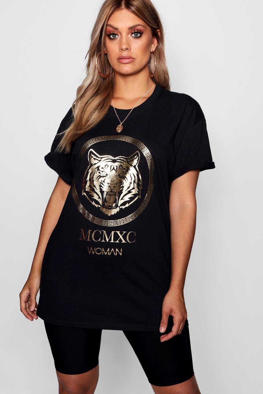 Black Plus Tiger Foil Print T-Shirt image number 1