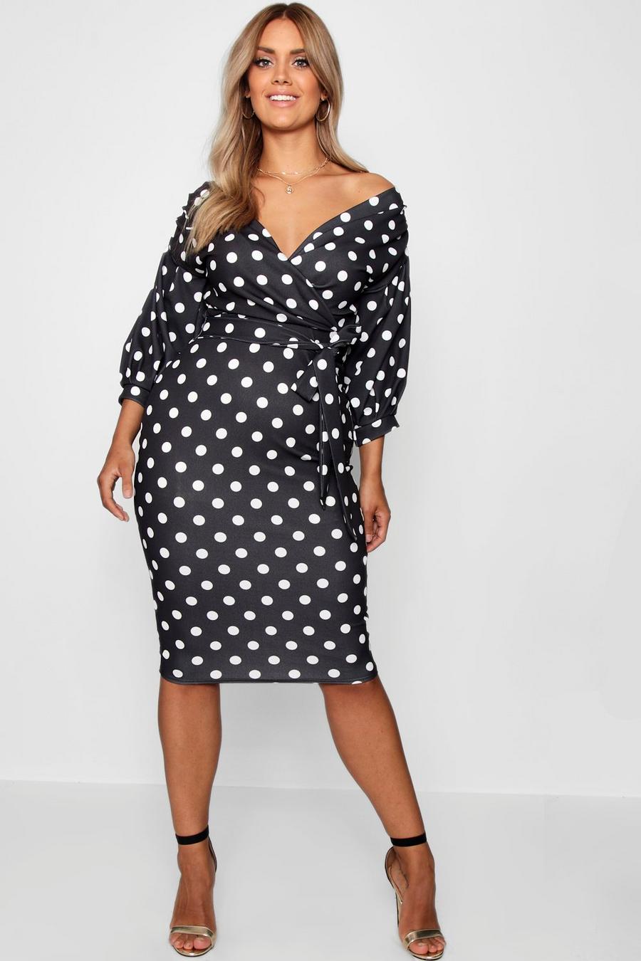 Plus Spot Off Shoulder Wrap Midi Dress image number 1