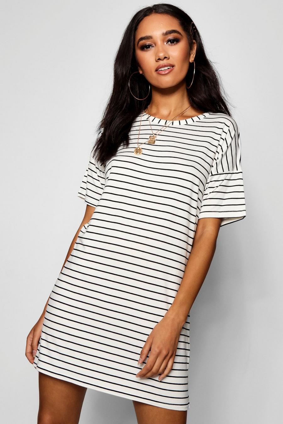 White Petite Stripe T-Shirt Dress image number 1