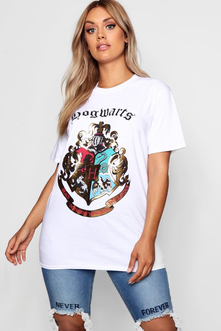 Plus t-shirt oversize Hogwarts, Bianco image number 1