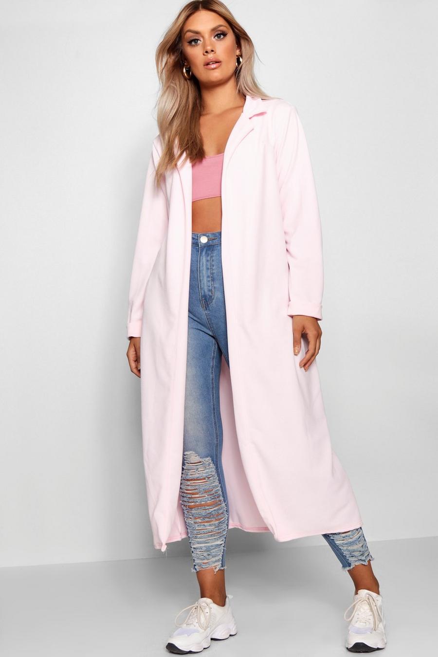 Baby pink Plus Crepe Longline Duster Coat image number 1