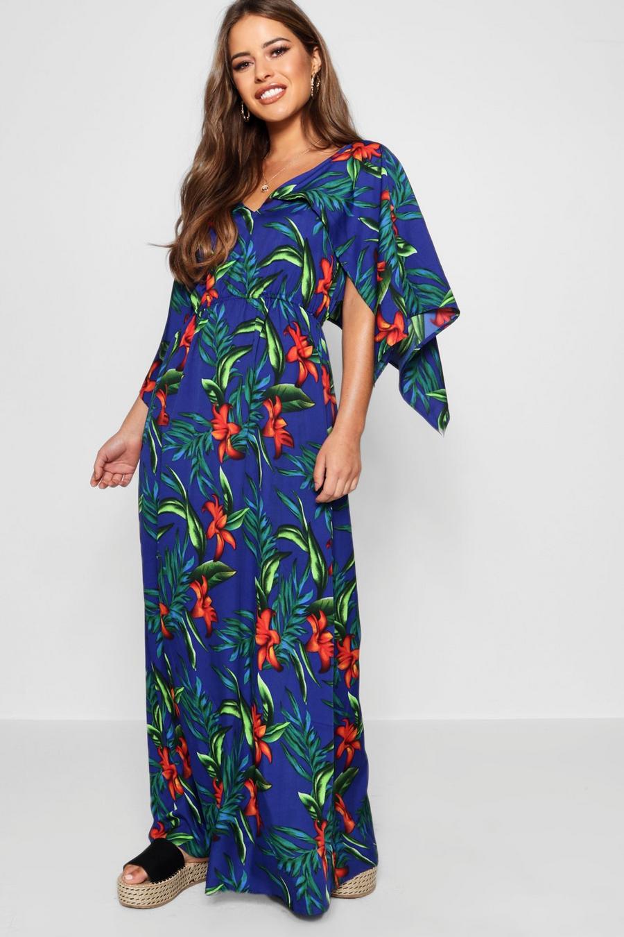 Cobalt Petite Hawaiian Print Kimono Sleeve Maxi Dress image number 1