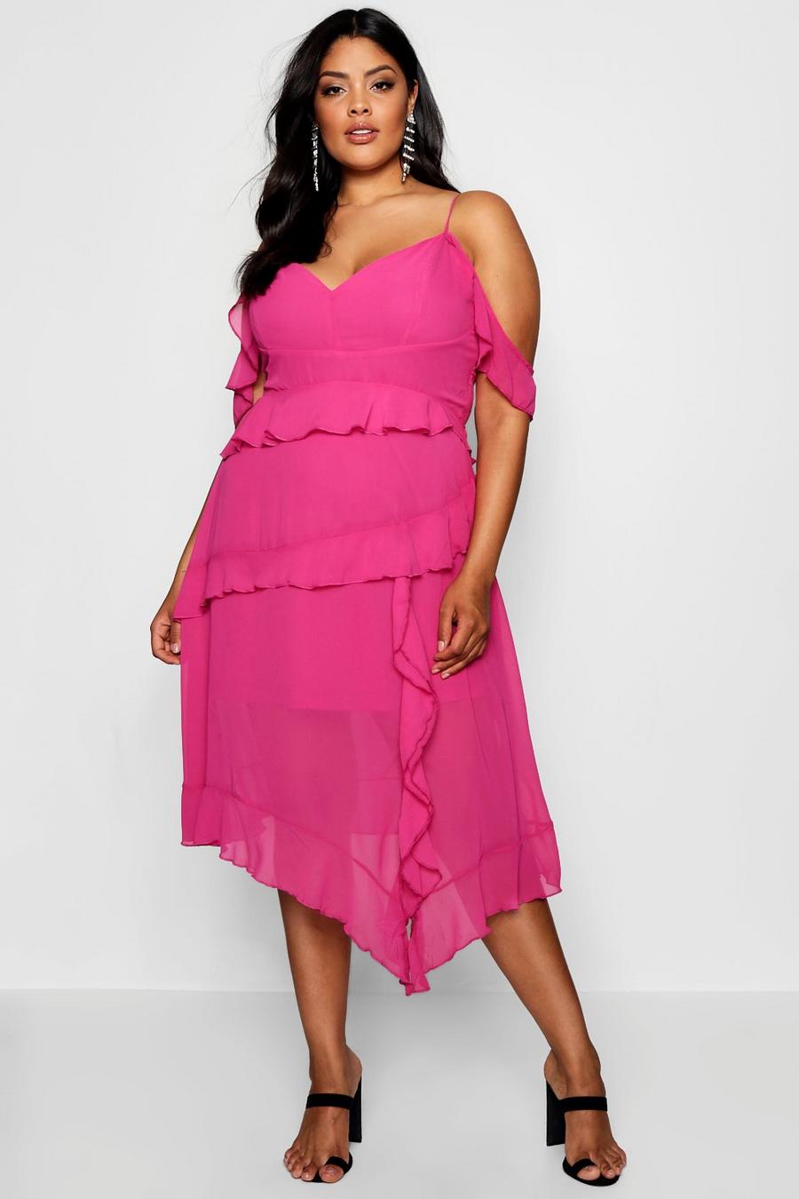 Pink Plus Sadie Cold Shoulder Detail Midi Dress image number 1