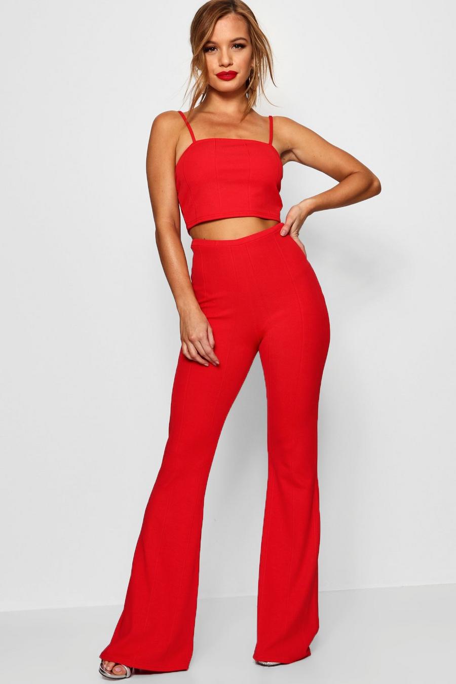 Red Petite Bandage Flare Pants Two-Piece image number 1