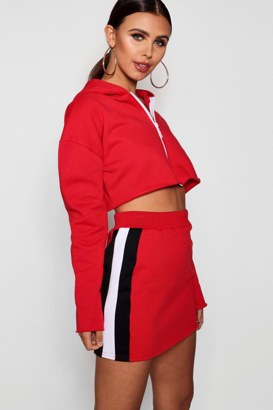 Red Petite Crop Sweat & Skirt Co-Ord image number 1