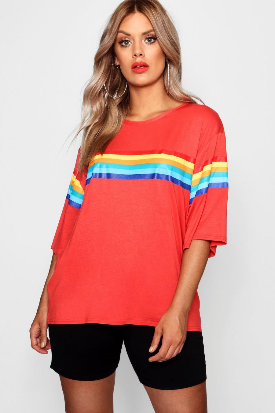 Tangerine Plus - T-shirt med ränder i regnbågsfärger image number 1