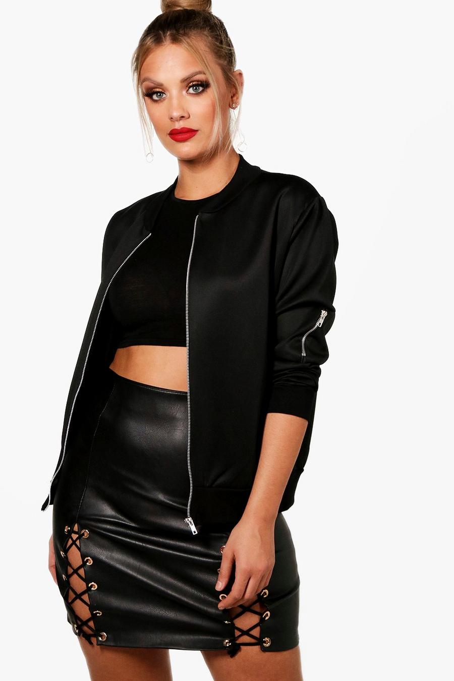 Giacca Bomber Plus Size in Scuba, Nero image number 1