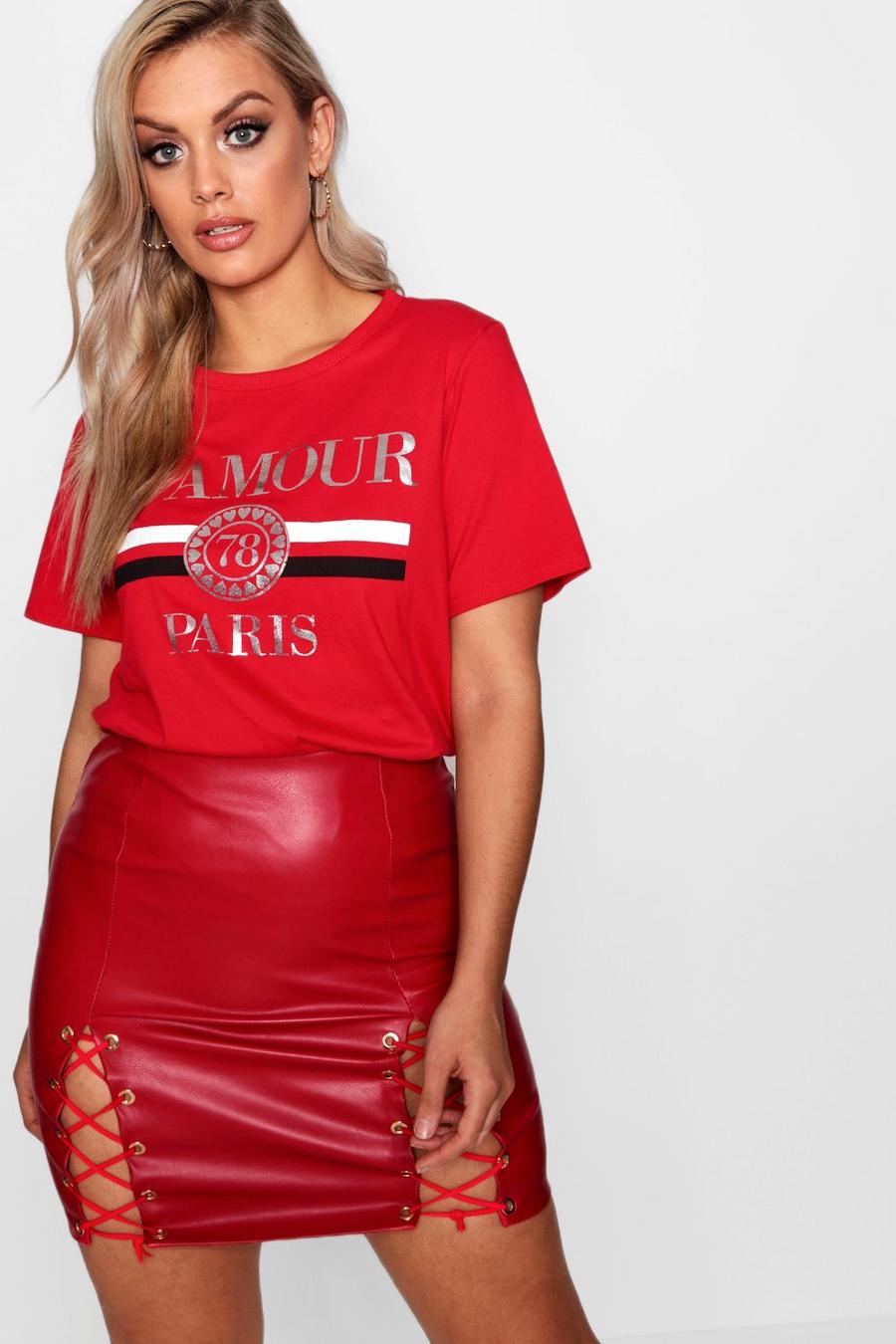 Plus l'amour Paris camicia con Slogan t-shirt, Red image number 1