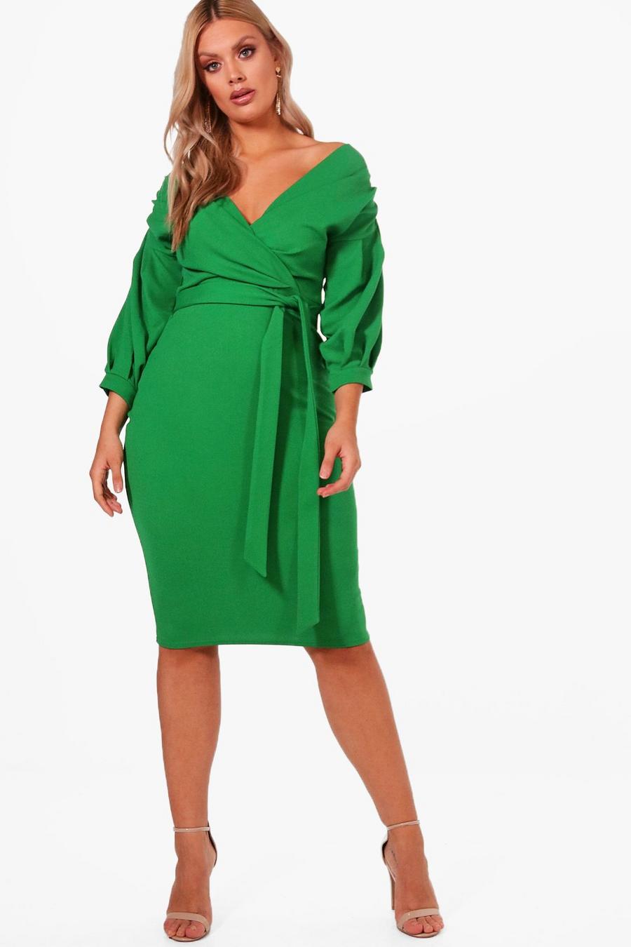 Leaf green Plus  Off The Shoulder Wrap Midi Dress image number 1