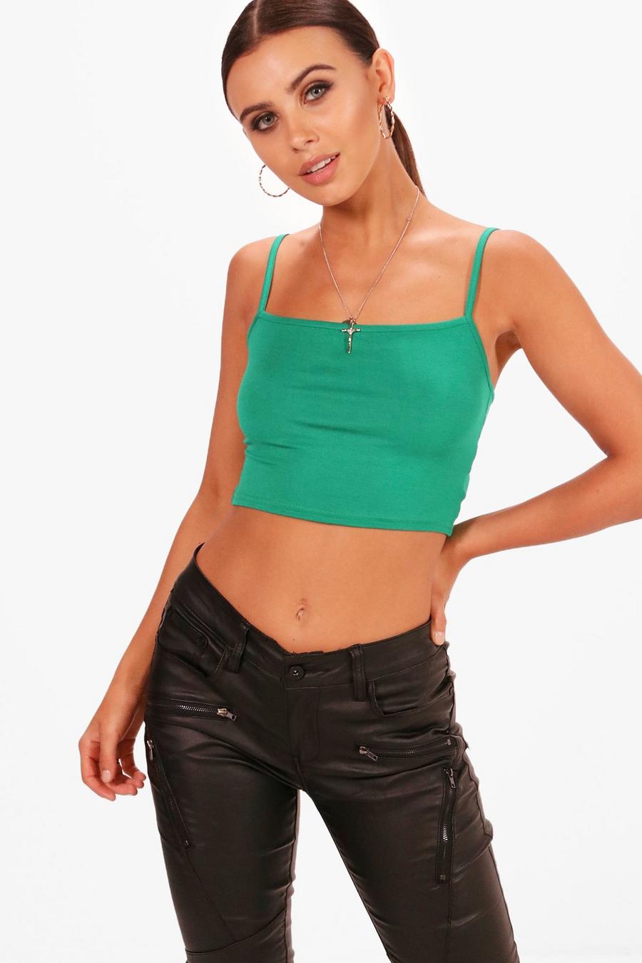 Green Petite Cross Back Strappy Square Neck Crop Top image number 1