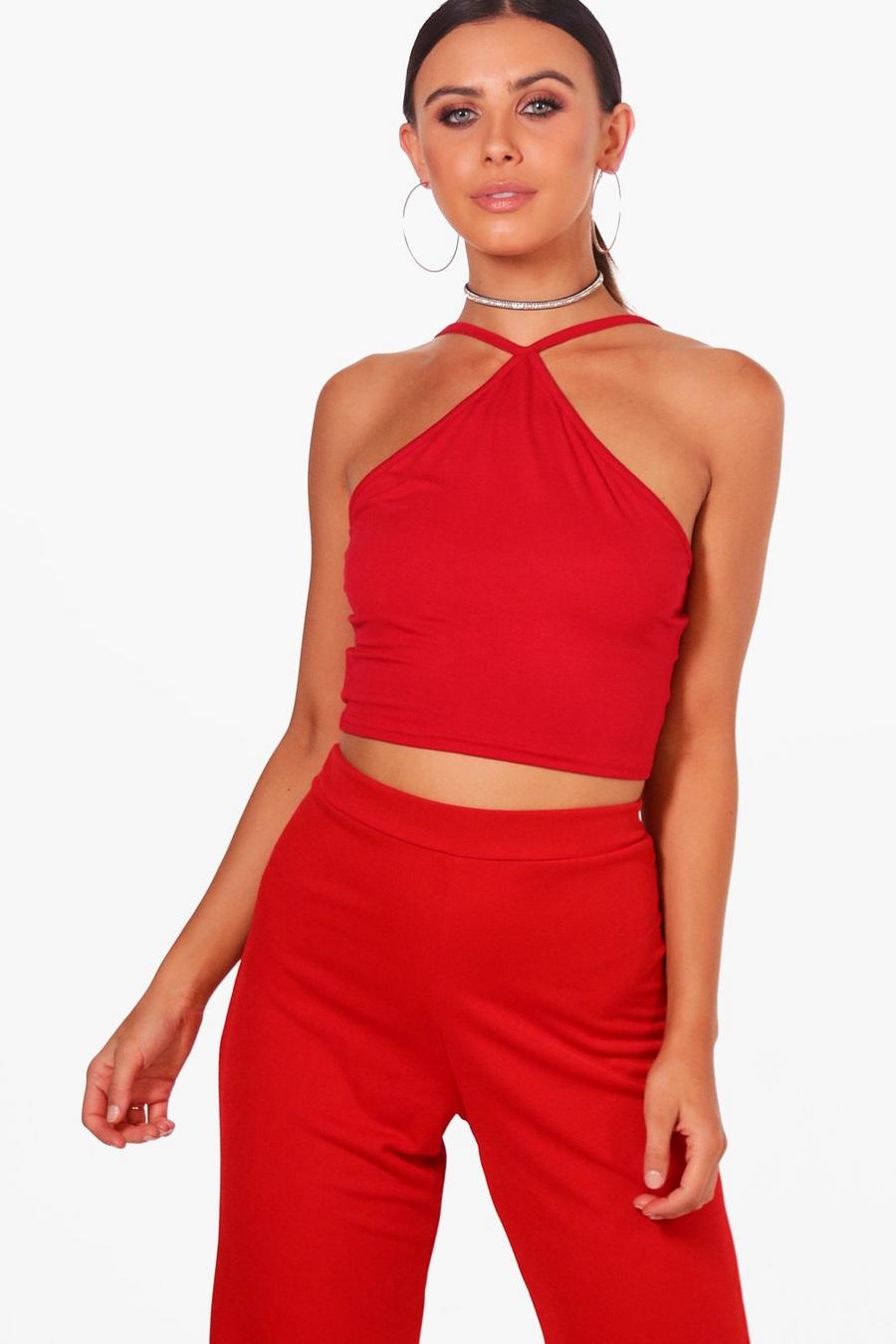 Petite High Neck Halter Crop Top image number 1