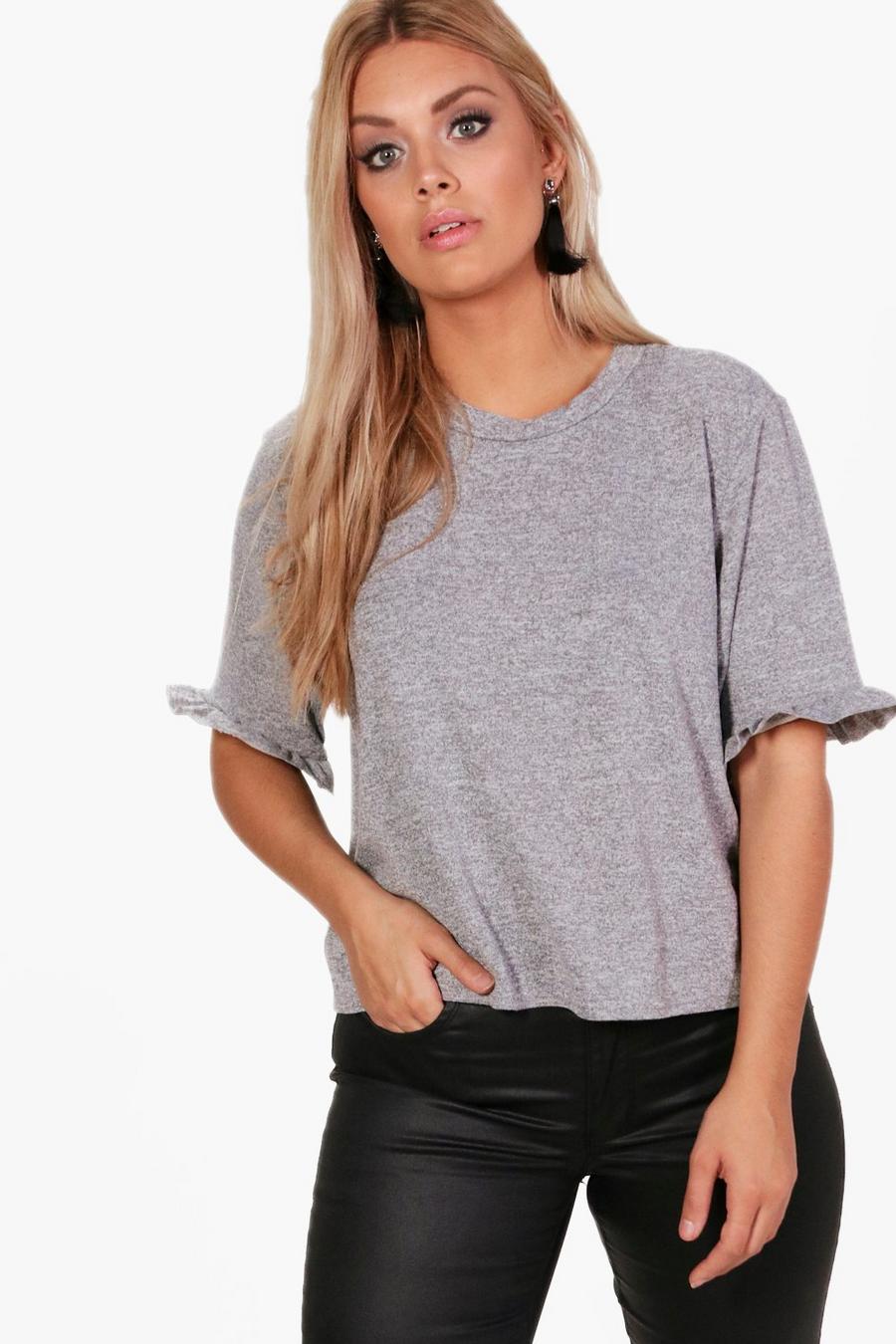 Grey Plus Frill Sleeve T Shirt image number 1