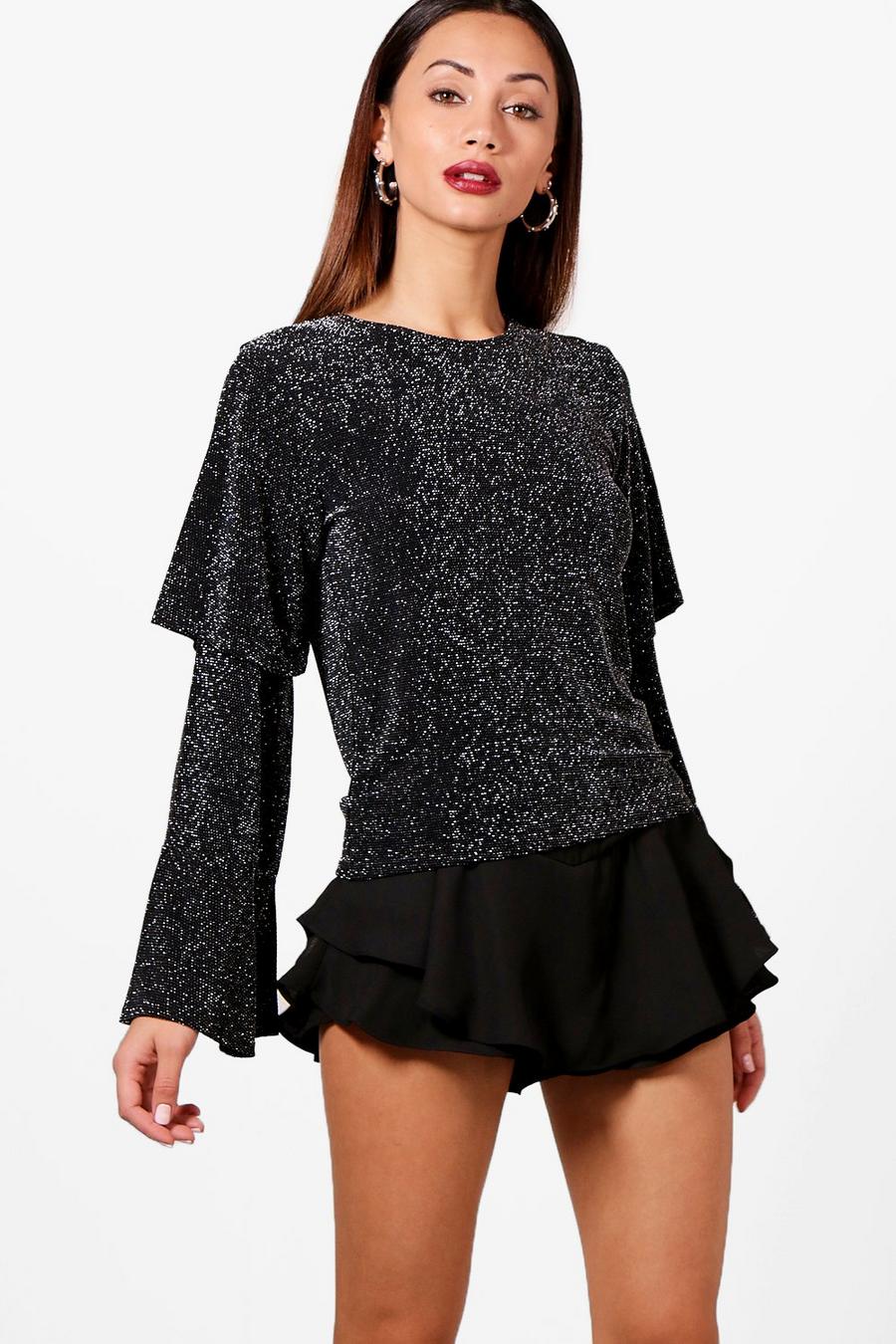 Petite Poppy Frill Sleeve Shimmer Top image number 1