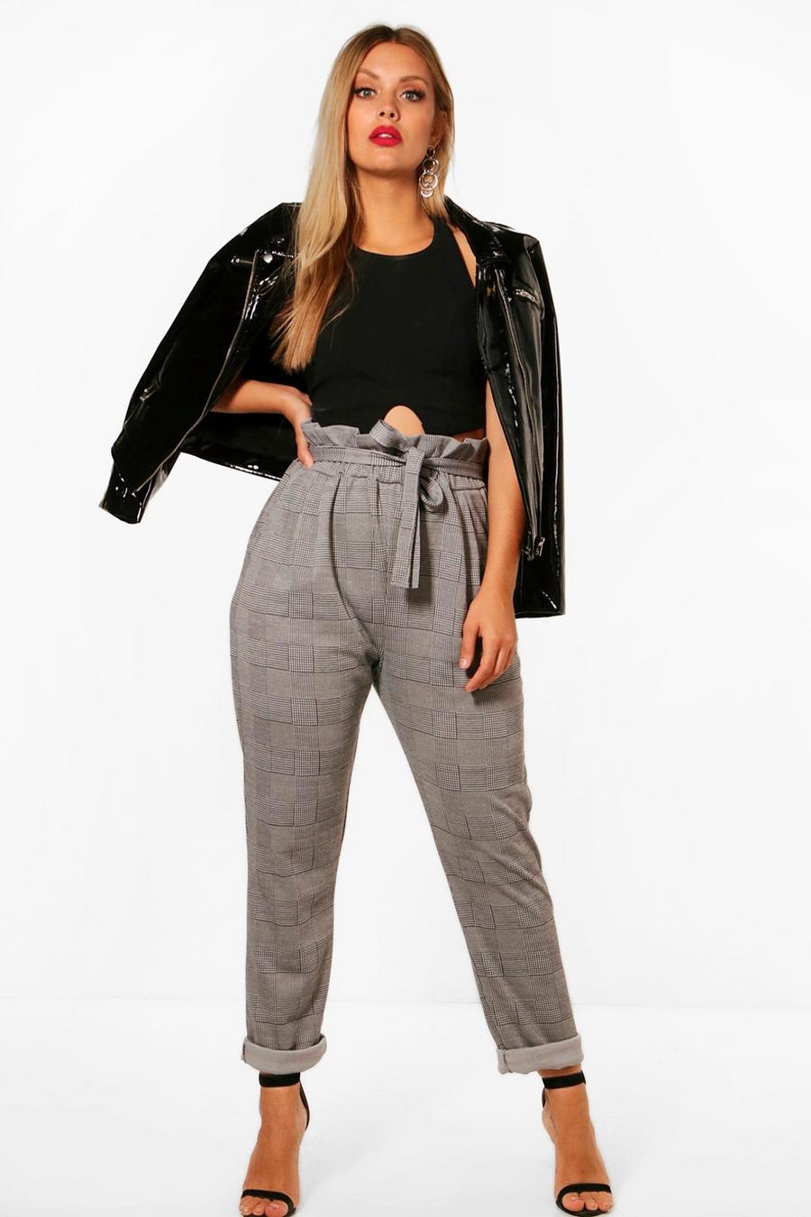 Plus Check Paperbag Tapered Pants image number 1