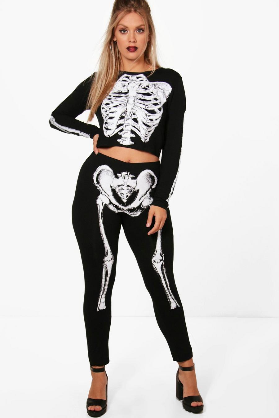Set coordinato di Halloween Plus Size con scheletro intero, Black image number 1