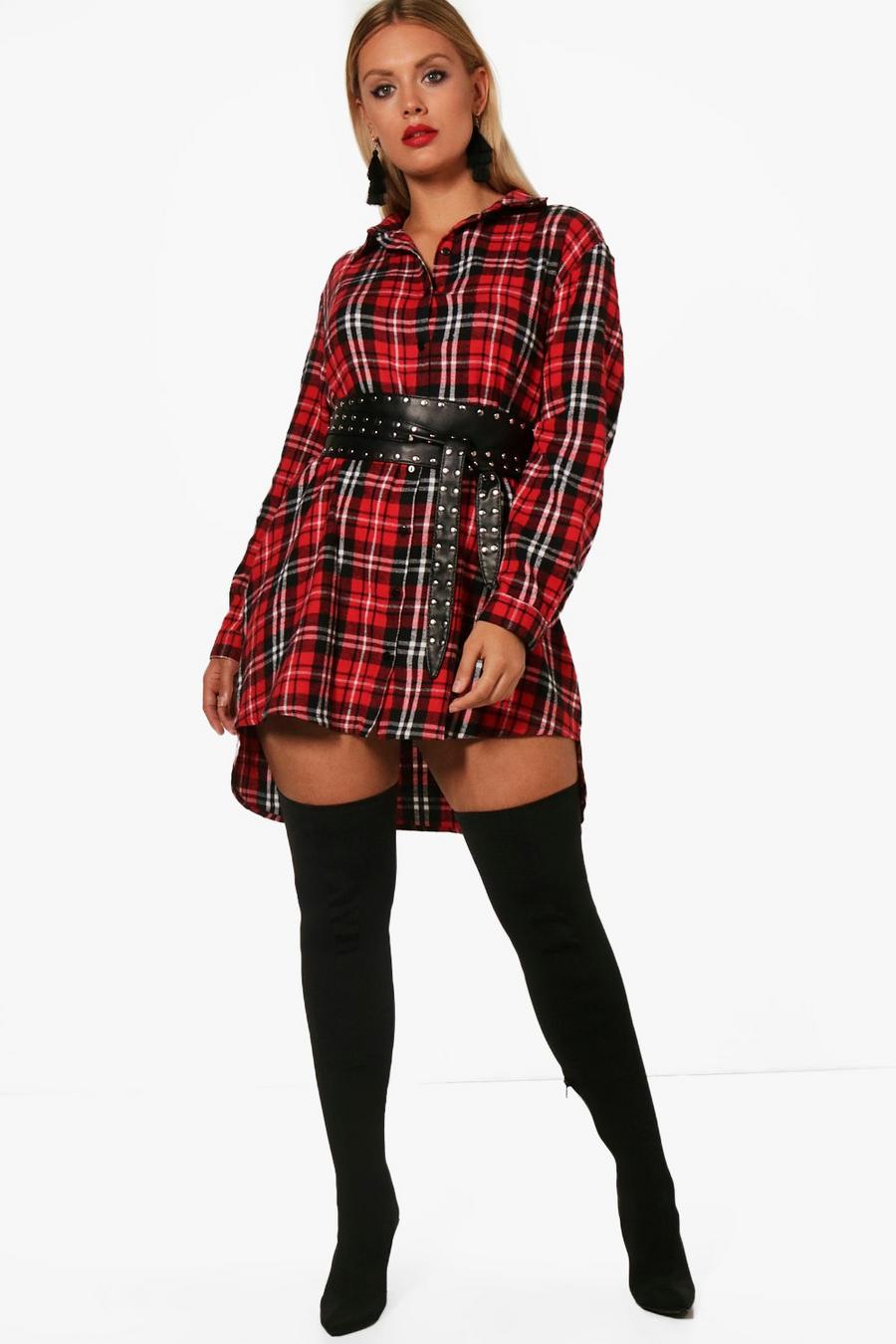 Red Plus Flannel Oversized Shirt Dress image number 1