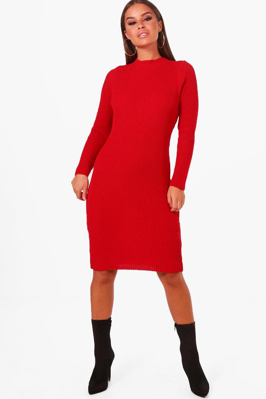 Petite Rib Knitted Midi Dress, Red image number 1