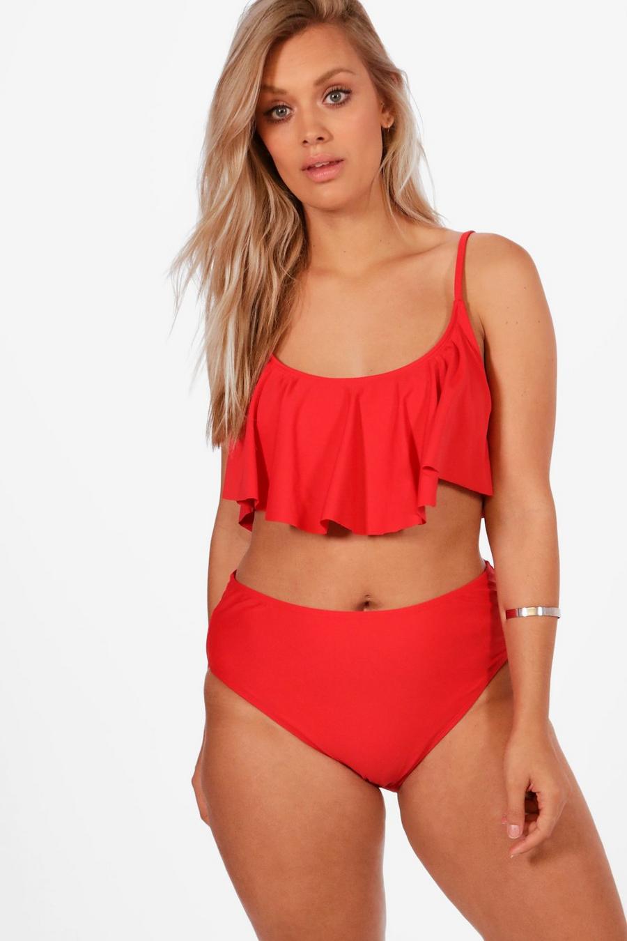 Plus Crop-Bikini mit Rüschen, Rot image number 1