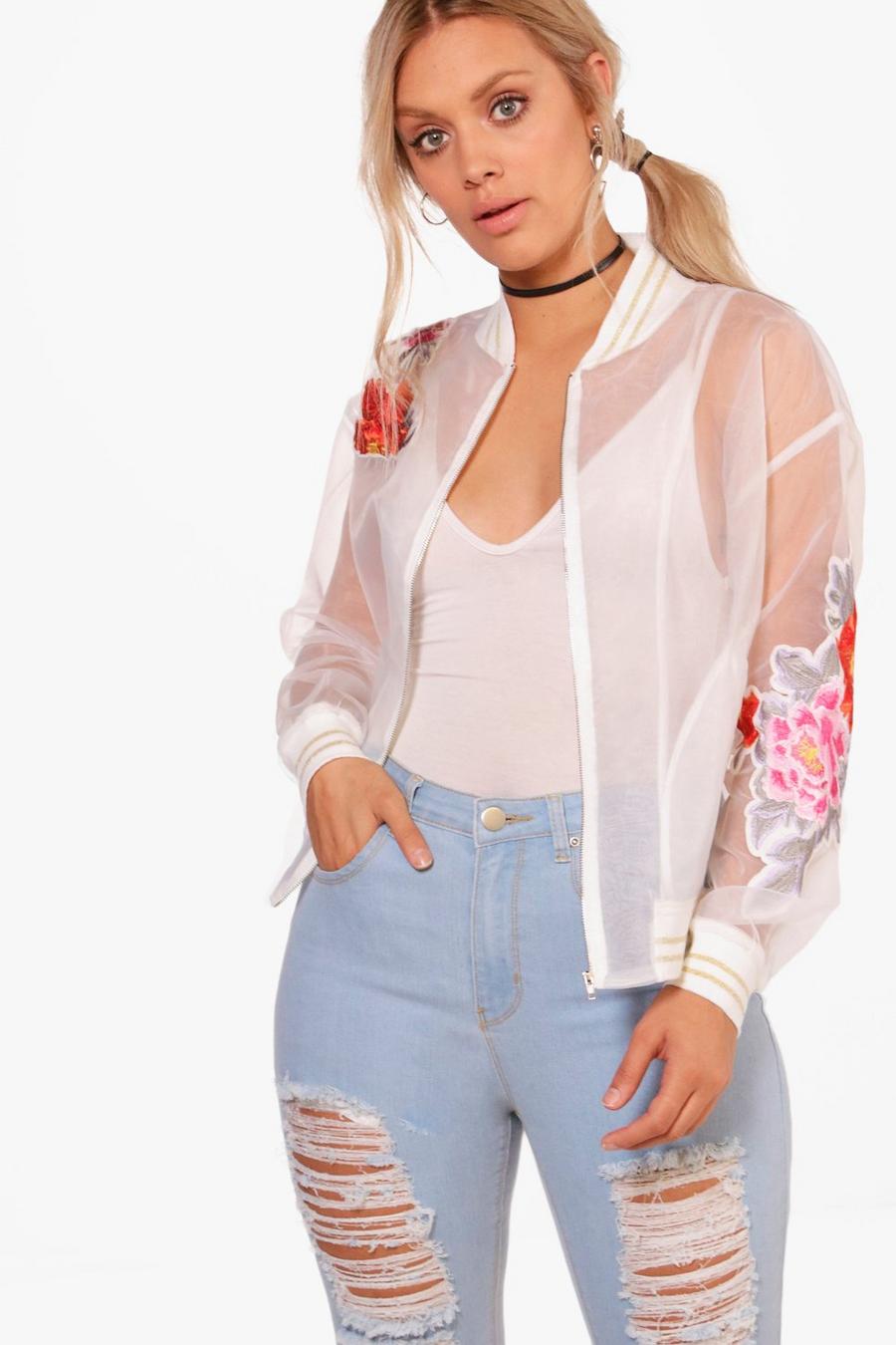 Plus Hana Embroidered Sheer Bomber image number 1