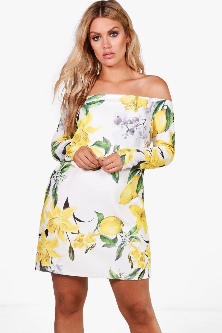 Multi Plus Jemma Lemon Print Off The Shoulder Dress image number 1