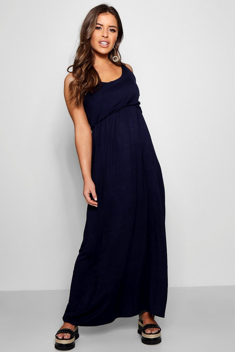 Navy Petite Bagged Over Racerback Maxi Dress image number 1