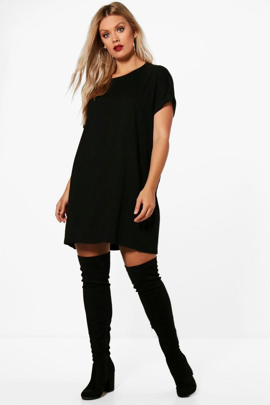 Plus gerolltes Oversize T-Shirt-Kleid, Schwarz image number 1