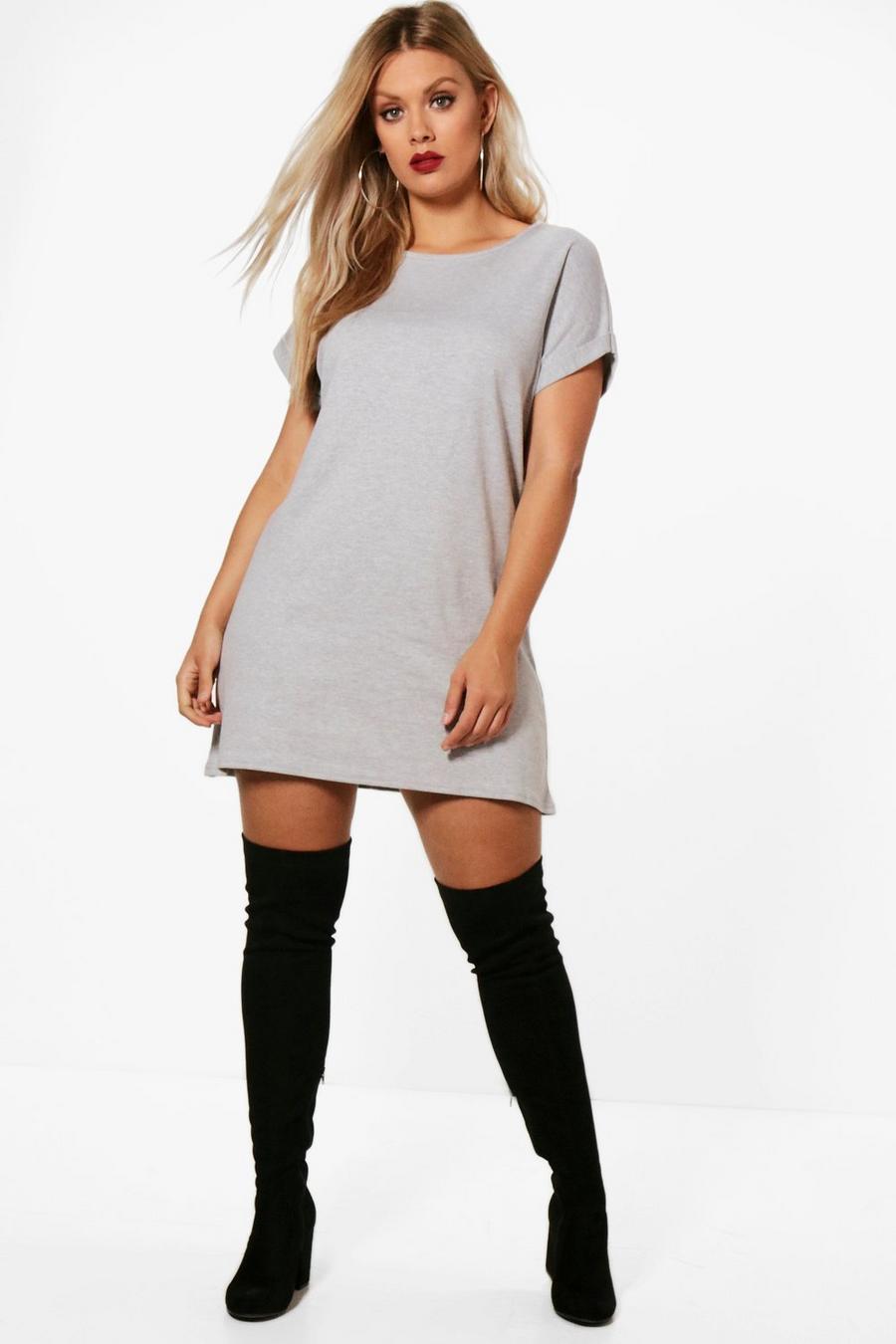 Grey Plus Oversized Roll Up T-Shirt Dress image number 1