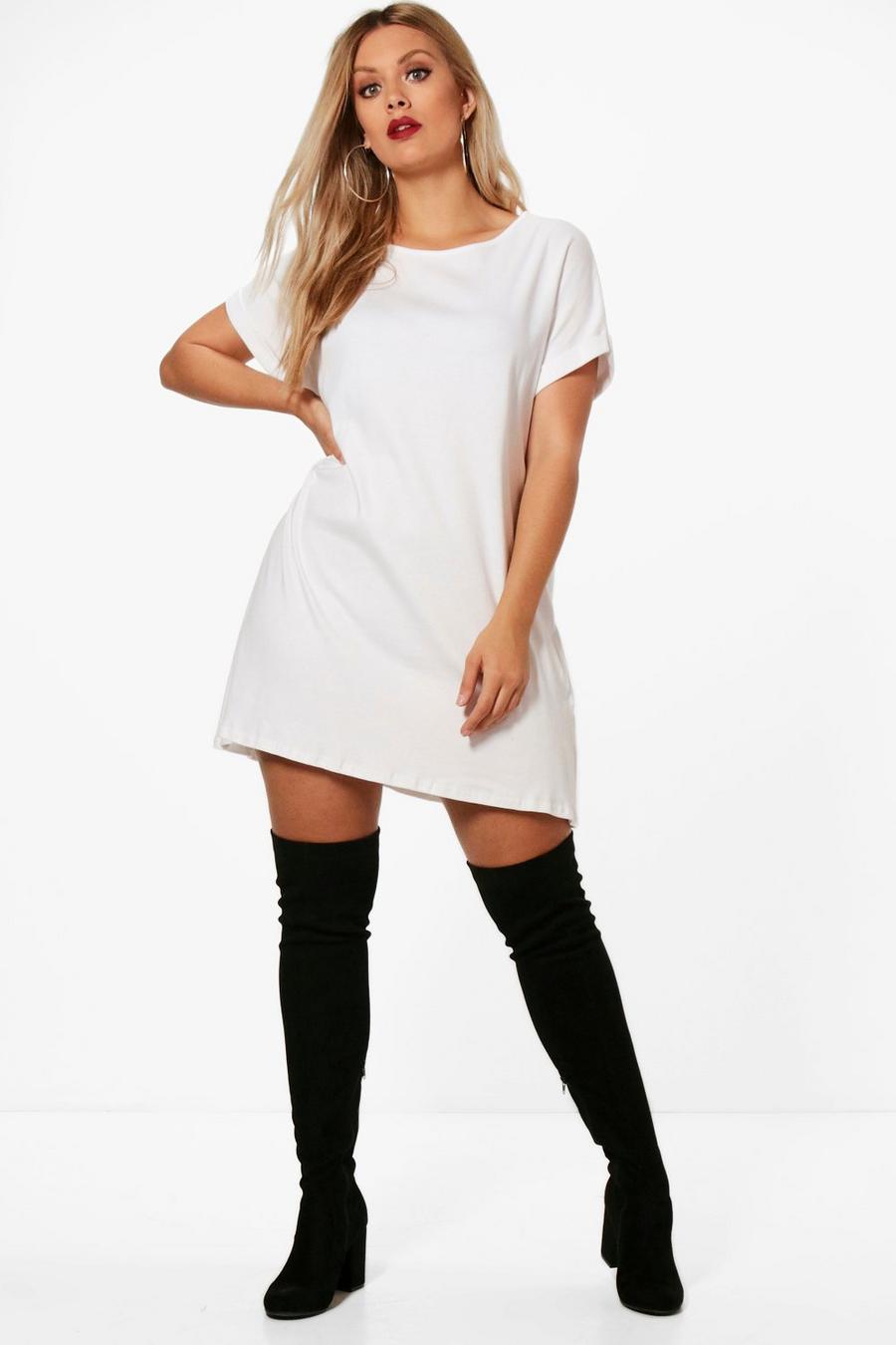 White Plus - T-shirtklänning i oversize-modell med uppvikt ärm image number 1
