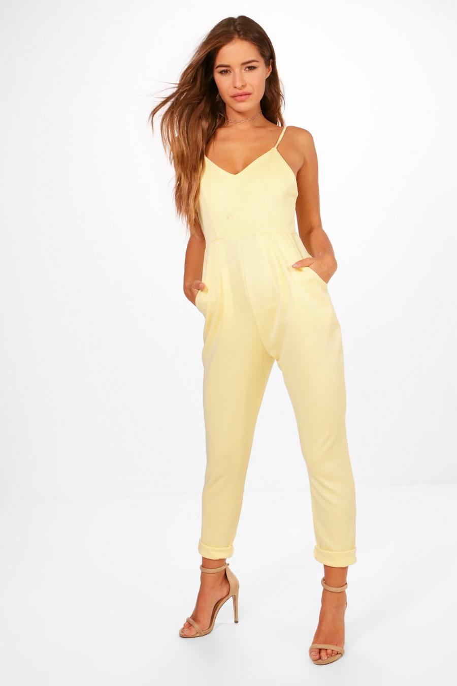 Yellow Petite Strappy Cigarette Trouser Jumpsuit image number 1