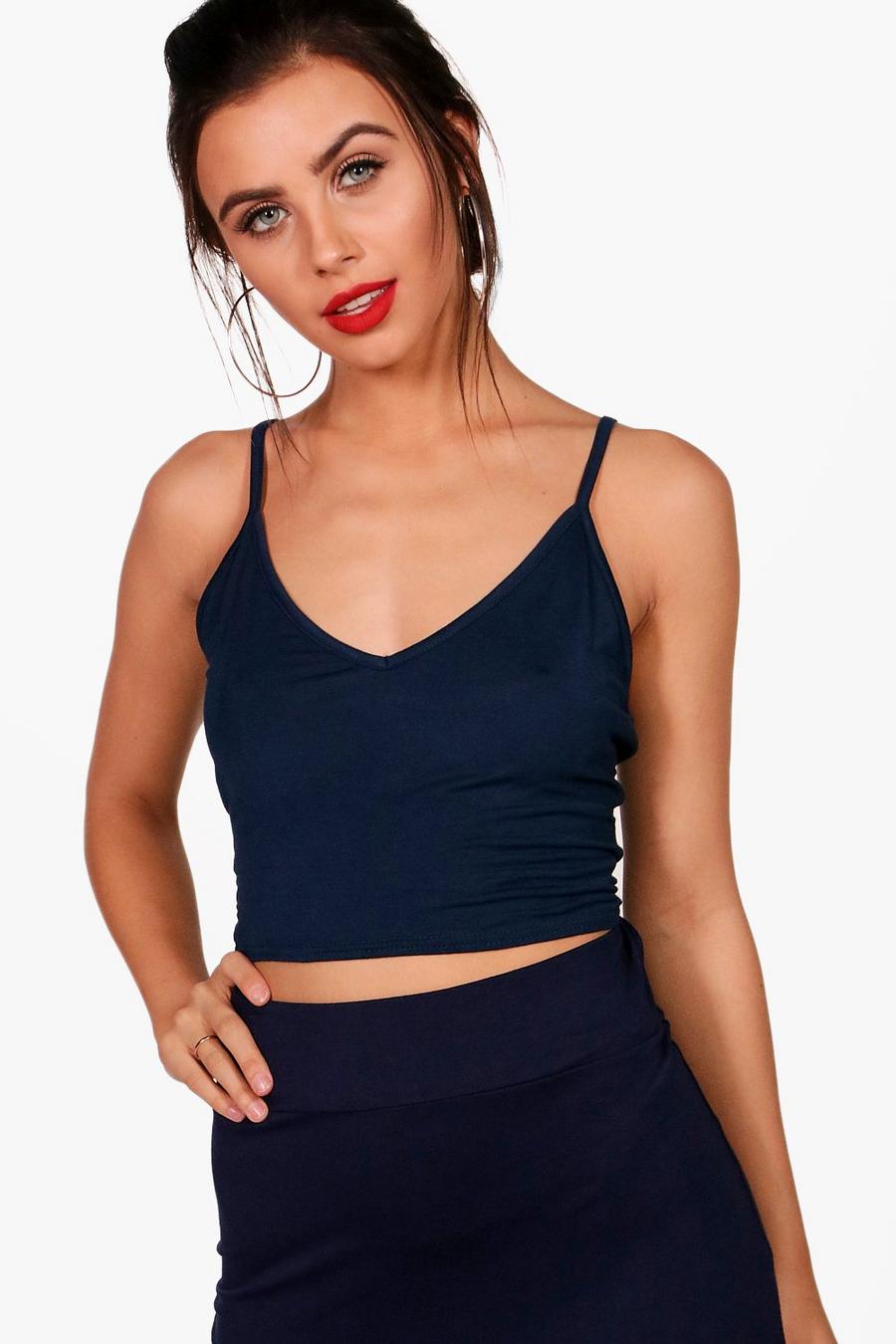 Petite Sara V Neck Basic Crop Top image number 1