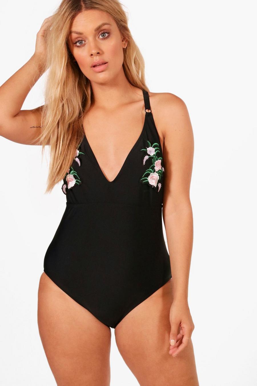 Plus Plunge Floral Applique Swimsuit image number 1